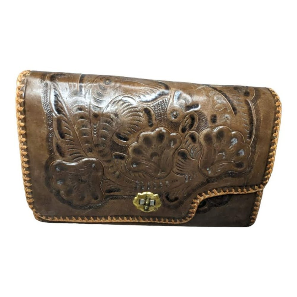 Vintage Hand Tooled Leather Reversible Shoulder Bag